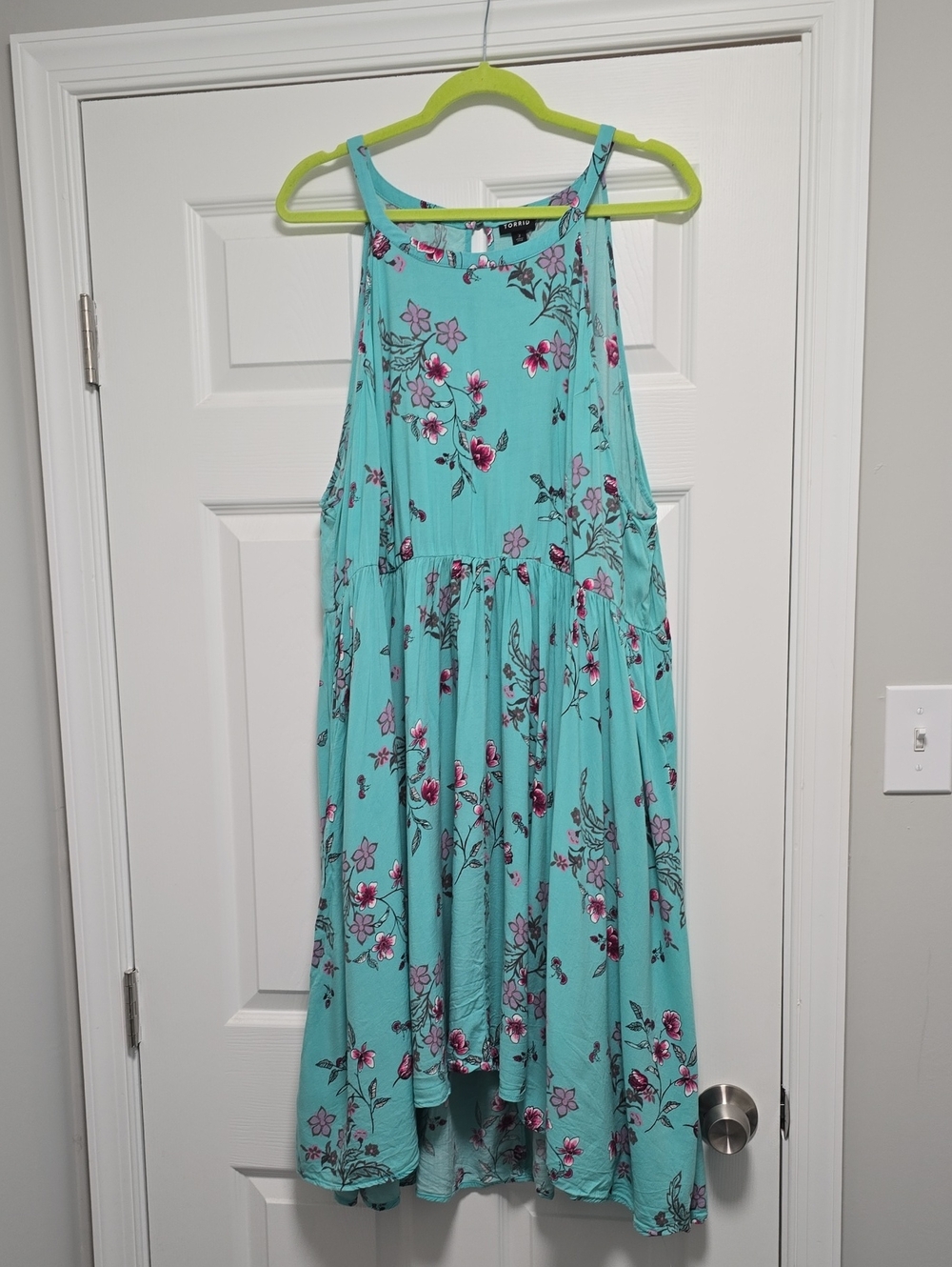 torrid Turquoise Floral High Low Dress with Pink Accents